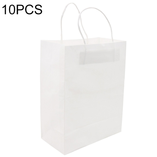 

10 PCS Elegant Kraft Paper Bag With Handles for Wedding/Birthday Party/Jewelry/Clothes, Size:22x27x11cm (White)