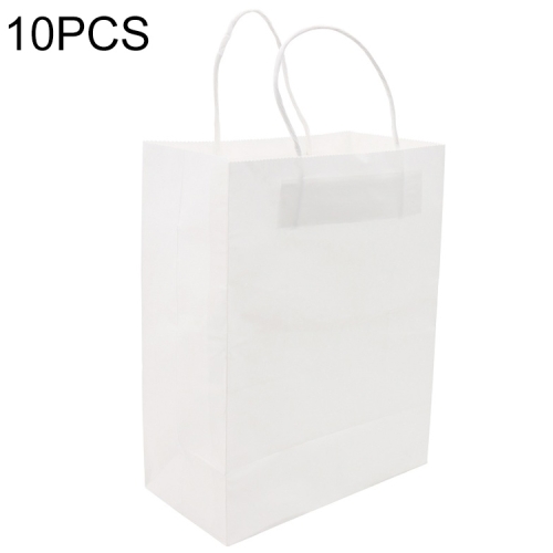 

10 PCS Elegant Kraft Paper Bag With Handles for Wedding/Birthday Party/Jewelry/Clothes, Size:12x15x6cm (White)