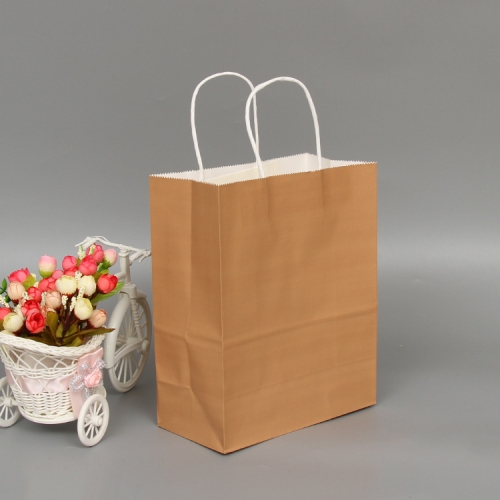 

10 PCS Elegant Kraft Paper Bag With Handles for Wedding/Birthday Party/Jewelry/Clothes, Size:26x33x12cm(White Kraft)