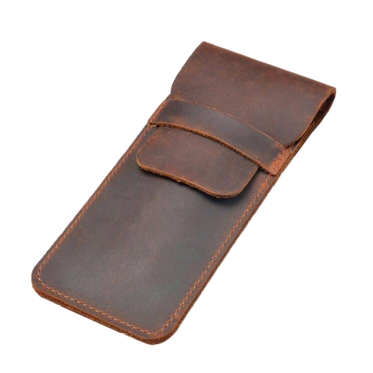 

Leather Pen Bag Personality Retro Hand-made Crazy Horse Head Layer Leather Pen Cover, Size:L(Coffee)