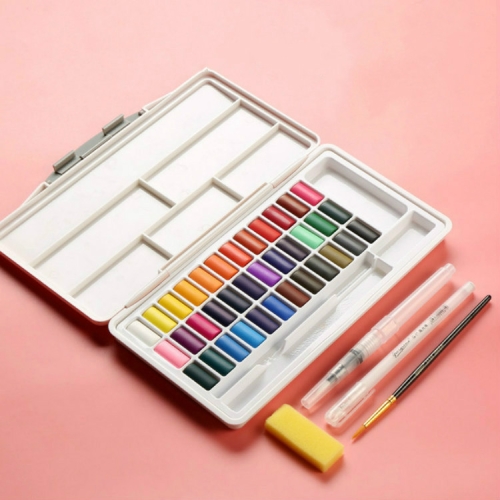 

Macaron Watercolor Paint Solid Set Boxed Portable Art Supplies(Pink)