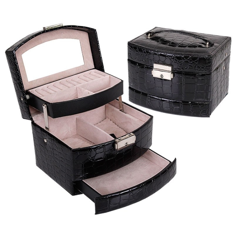 

Multi-layer Large Capacity Storage Jewelry Box Cosmetic Case Leather Jewelry Storage Box, Color:Black
