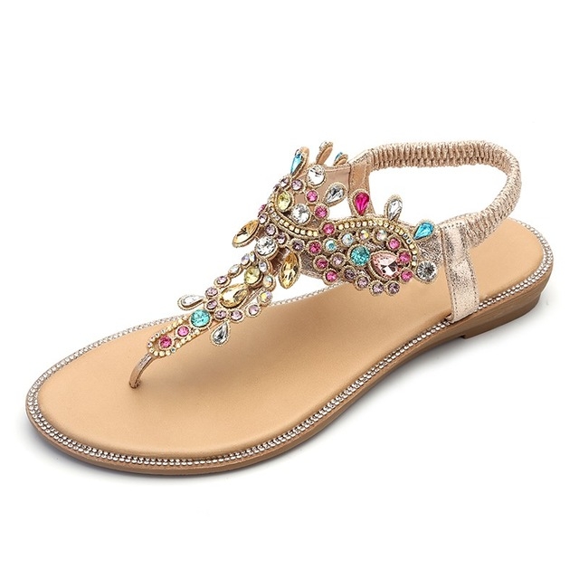 

Female Rhinestones Flats sandals, Shoe Size:41(Gold Color Drill)