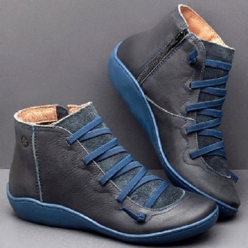 

PU Boots Lace-Up Retro Flat Women Boots, Size:39(Blue)