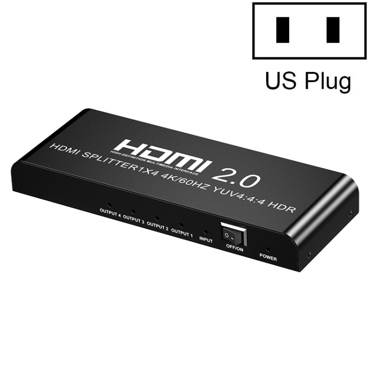 

HW-204 HDMI 2.0 1 into 4 High-Definition Video Distributor, Style:US Plug(Black)