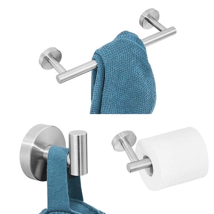 

3 In 1 Matte 304 Stainless Steel Towel Bar Paper Towel Rack Hook Bathroom Accessories Bath Shower Set, Color:Silver