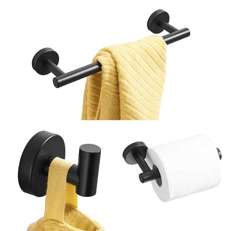 

3 In 1 Matte 304 Stainless Steel Towel Bar Paper Towel Rack Hook Bathroom Accessories Bath Shower Set, Color:Black