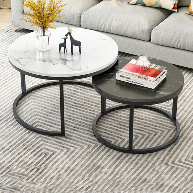 Sunsky Two In One Coffee Table Wrought Iron Simple Modern Combination Small Round White Texture Black Coffee Table Wrought Iron, Small Round Table For Two