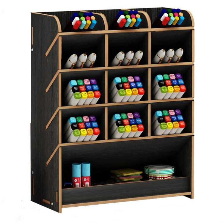 

Children Student Multifunctional Wooden Desktop Storage Pen Holder Hand Account Tape Stationery(B12 Bright Black)