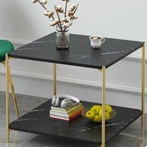 

Simple Multifunctional Marble Coffee Table Bedroom Double Bedside Table(Square Black)