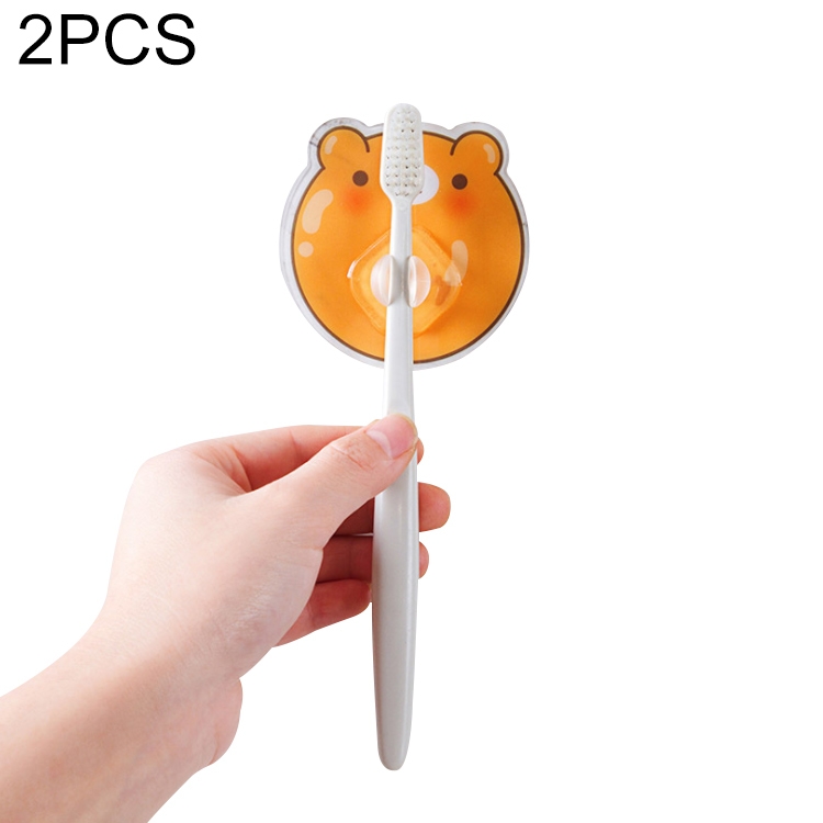 

2 PCS Cartoon Children Toothbrush Holder Portable Nail-free Non-marking Adhesive Small Hanger(Brown Bear)