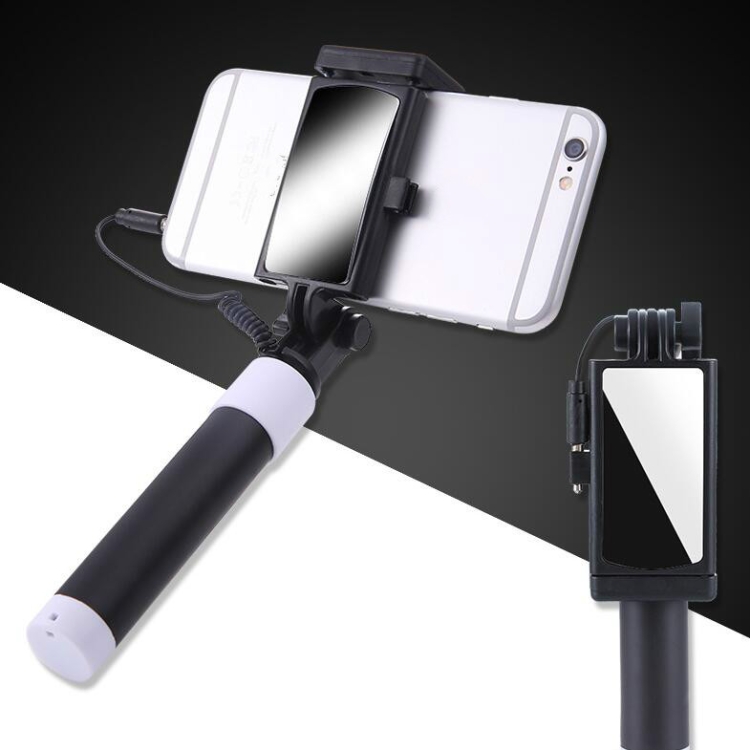 

Mini Stainless Steel Folding Remote Control Selfie Stick with Rearview Mirror(Black)