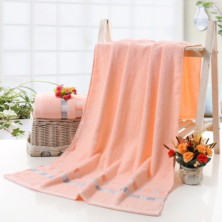 

Cotton Plain Square Bath Towel Natural Environmental Protection Embroidered Bath Towel Household Towel(Light Orange)