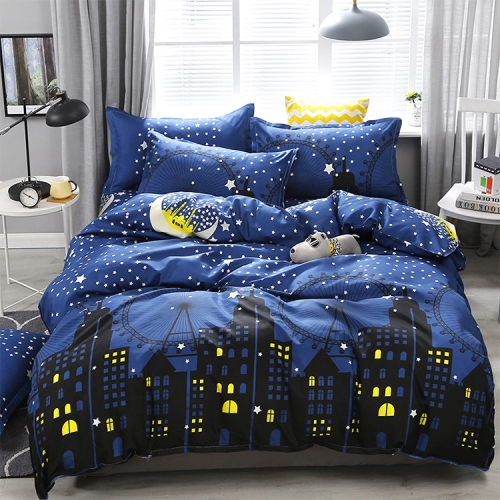 

4 PCS Printing Bedding Set Bed Sheet Pillowcases Cover, Size: For 1.2m Bed(Blue Night)