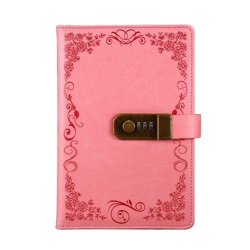 

Retro Flowers Diary With Lock Notebook A5 Vintage Note Book Travel notepad(Pink B)