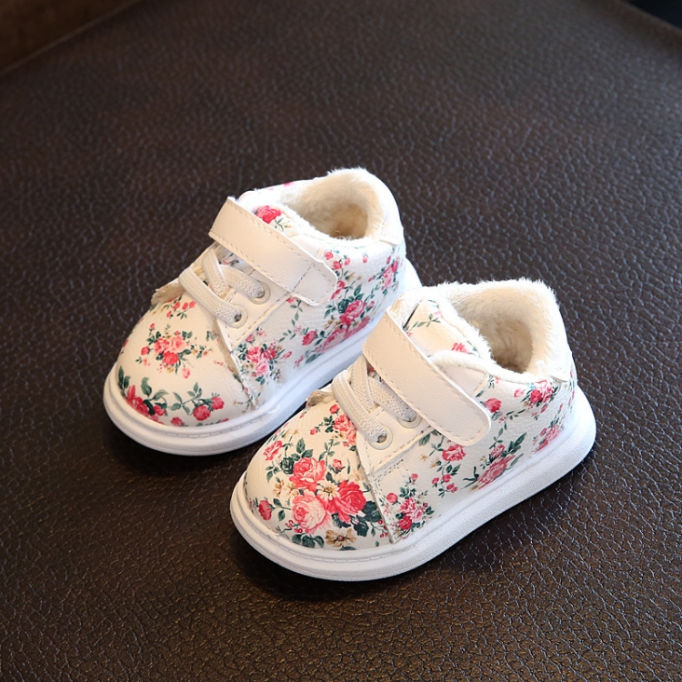 

Winter Print Flower PU Leather Infant Warm Snow Boots, Size:23, Color:White