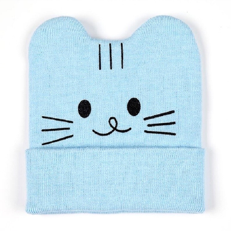 

Blue Cartoon Kitten Pattern Autumn and Winter Warm Baby Hat, Size:One Size, Style:Single Cap