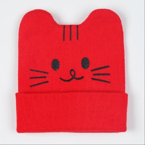 

Red Cartoon Kitten Pattern Autumn and Winter Warm Baby Hat, Size:One Size, Style:Single Cap