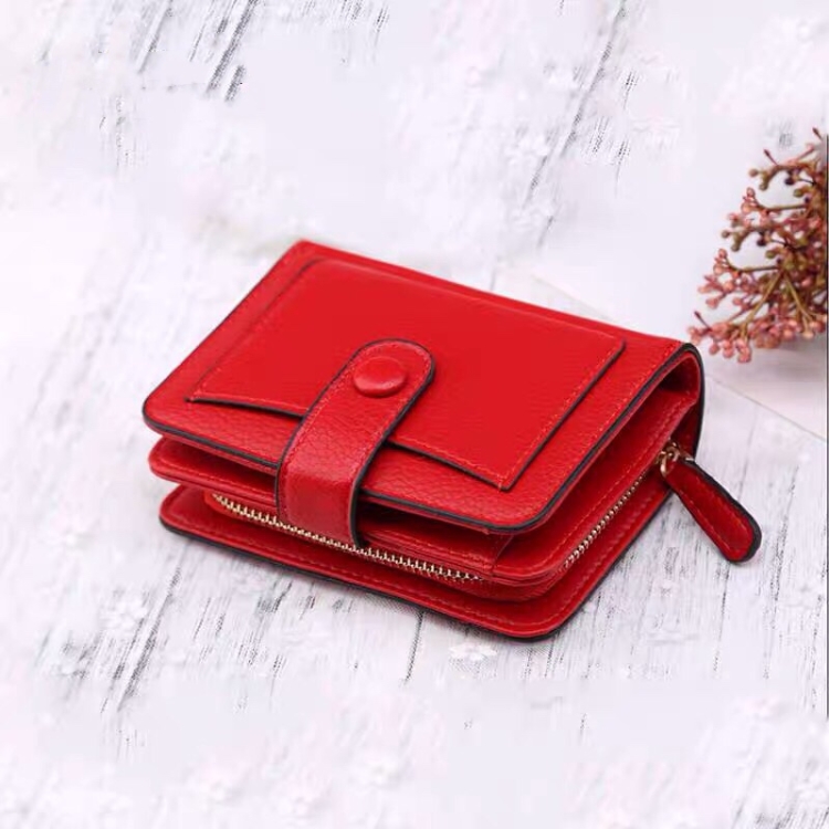 

Women Short Litchi Texture Multi-card Buckle Wallet(Red)