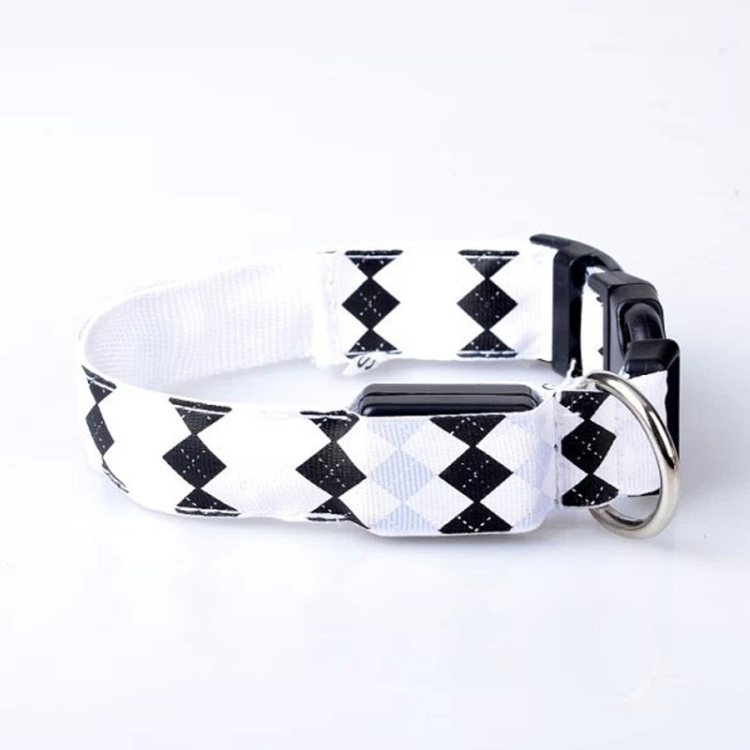 

Plaid Pattern Rechargeable LED Glow Light Leads Pet Dog Collar for Small Medium Dogs, Size:XL(White)