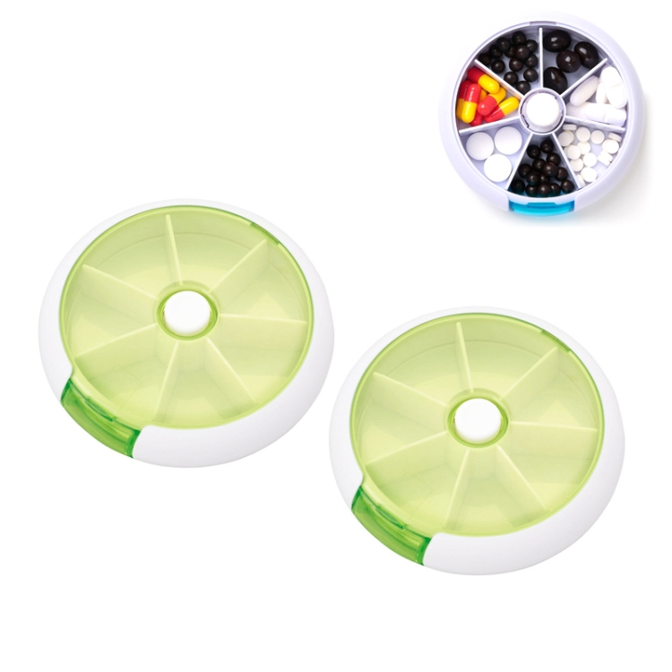 

2 PCS Creative Multifunctional Round Portable Seven-grid Rotating Plastic Pill Box(Green)