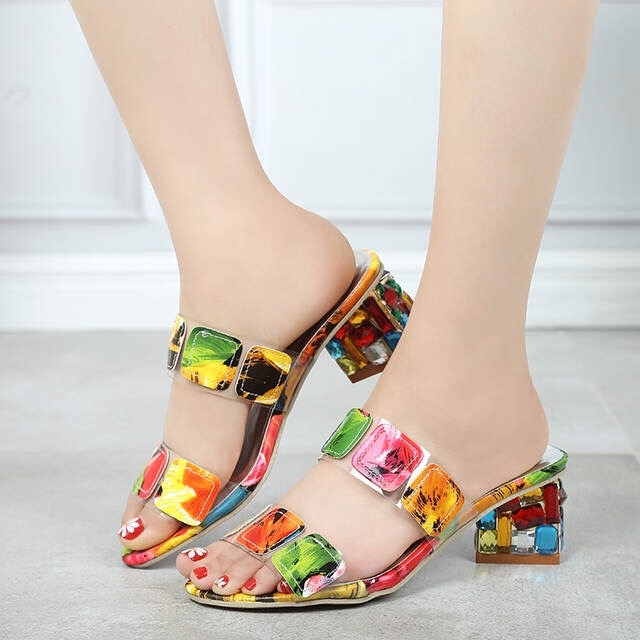 

One-Word Rhinestone Fish Mouth Slippers, Shoe Size:39(Multicolor)