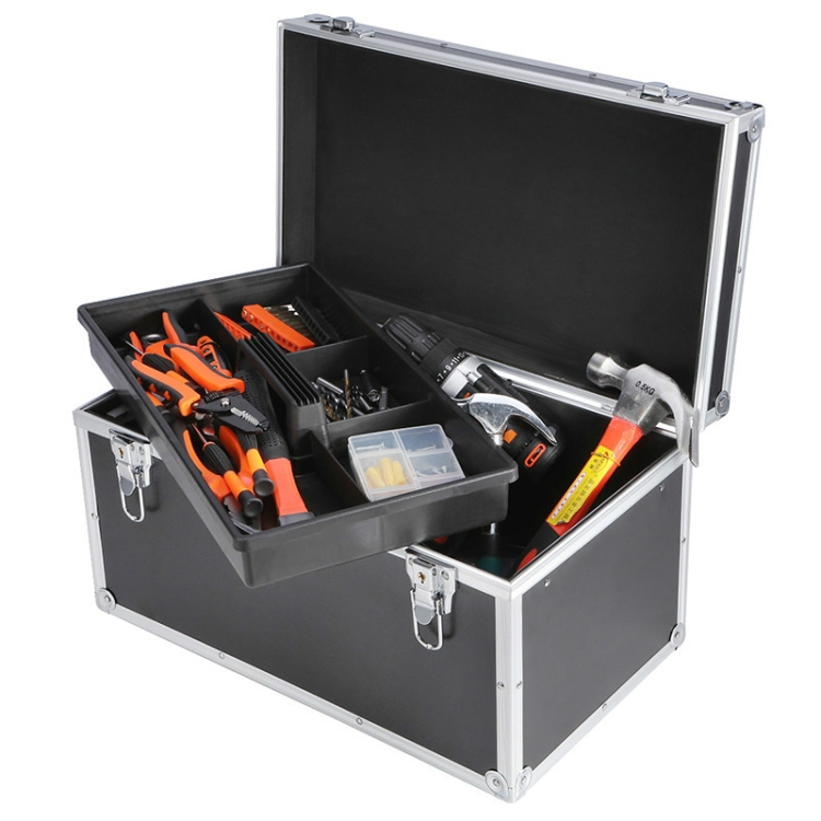 

Multifunctional Aluminum Alloy Multilayer Car Repair Tool Storage Box, Size:47x29x28 cm(Black)