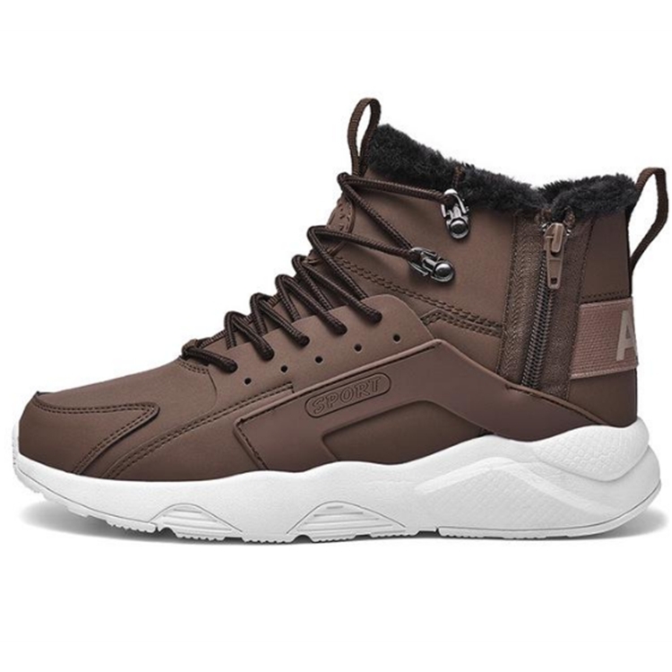 

Winter Leather Cotton Shoes Velvet Boots Trendy Warm British Style Men Shoes, Shoe Size:45(Brown)