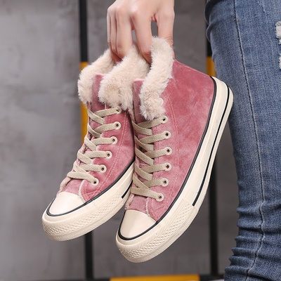 

Solid Color Plus Velvet High-Top Canvas Cotton Shoes, Shoe Size:39(Rose Red)