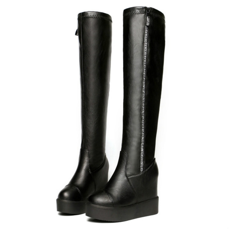 

Faux Leather Zipper Style Long Boots High Heel, Size:39(Black Plus Cotton)