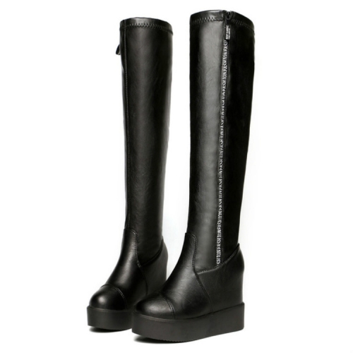 

Faux Leather Zipper Style Long Boots High Heel, Size:40(Black Plus Cotton)