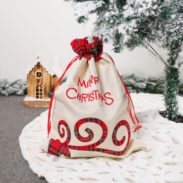 

2 PCS Christmas Decorations Linen Gift Bag Christmas Drawstring Bag(Elk)