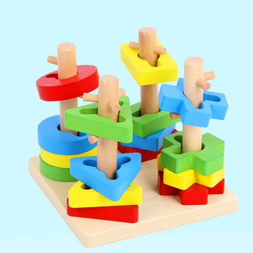 

Children Intelligence Rotating Geometric Shape Cognitive Wooden Toy Four-column