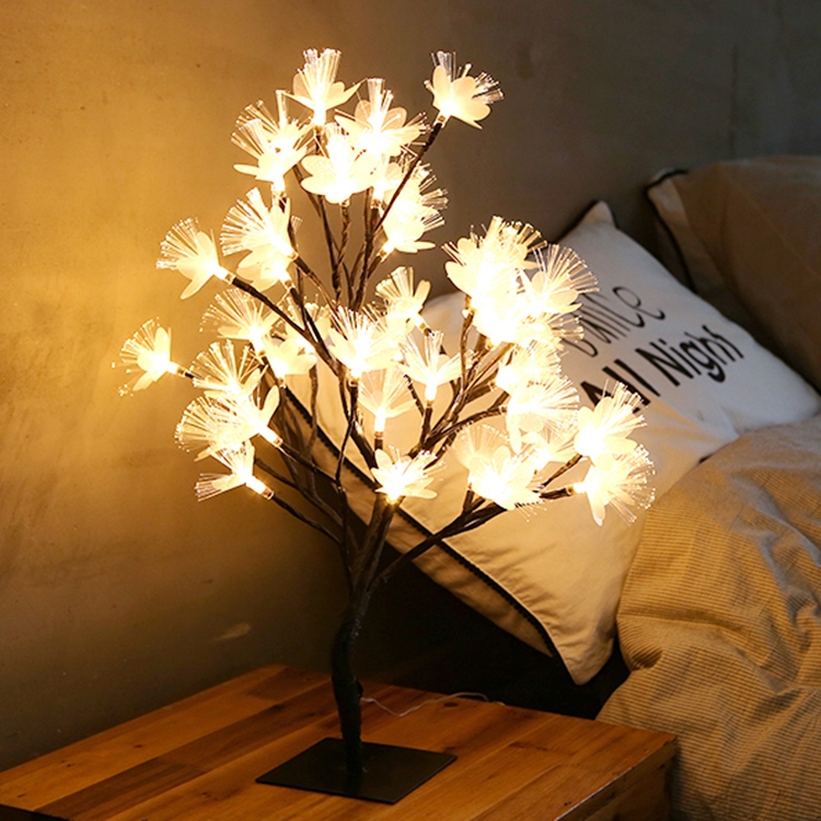 

48 Lights Cherry Tree Lamp Table Lamp Room Layout Decoration Creative Bedside Night Light Gift, Style:Fiber Optic Black tree