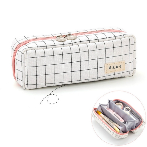 

Simple Female Small Fresh Cute Large Capacity Grid Pencil Case Canvas Pencil Case Stationery, Style:180 Degree Pencil Case