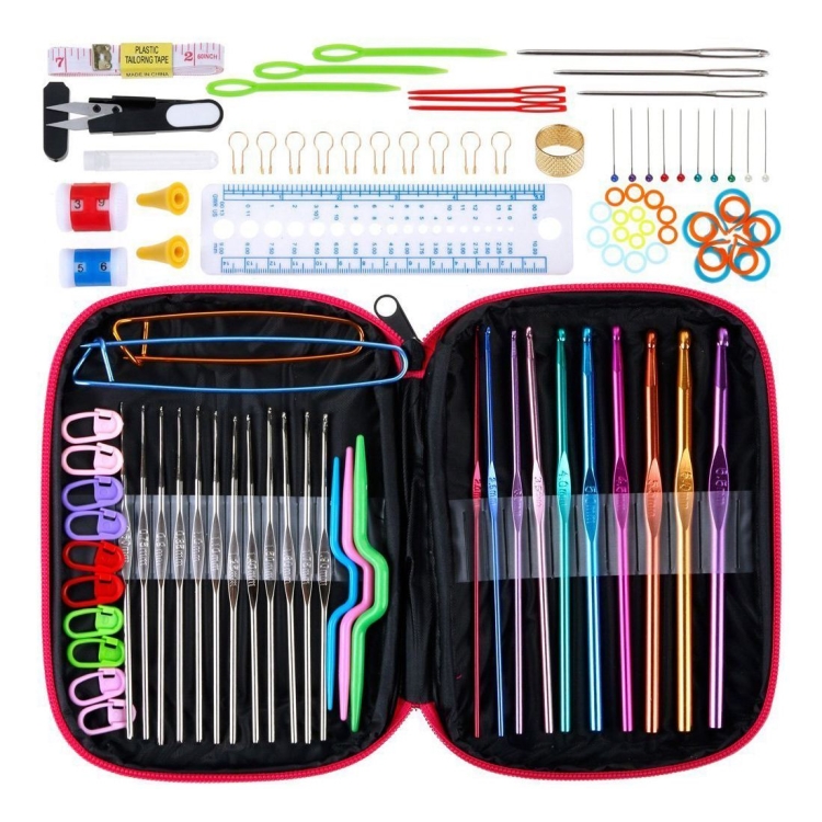 

100 in 1 Crochet Knitting Tool Set(Rose Red)