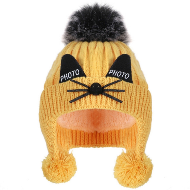 

Autumn and Winter Children Cartoon Cat Ear Shape Knitted Warm Wool Hat, Size:One Size(Khaki)