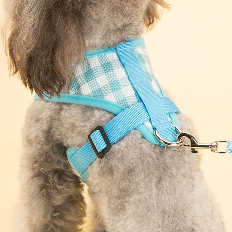 

Breathable Plaid Pet Chest Strap Dog Vest Collar Leash, Size:M(Blue)
