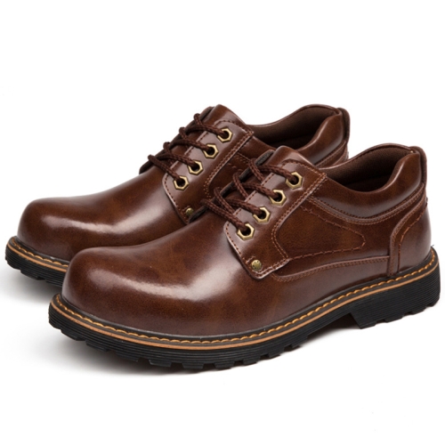 

Autumn Winter Men Casual Genuine Leather Boots Lace-up Shoes, Size:39(Dark Brown)