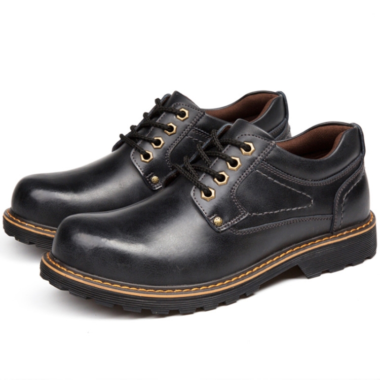 

Autumn Winter Men Casual Genuine Leather Boots Lace-up Shoes, Size:46(Black)