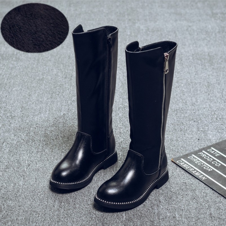 

Winter Girls Leather High-Top Snow Boots, Size:37, Color:Black thin cotton boots
