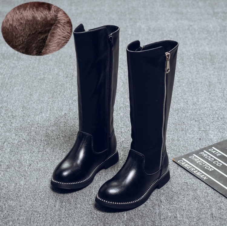 

Winter Girls Leather High-Top Snow Boots, Size:35, Color:Black thick cotton boots