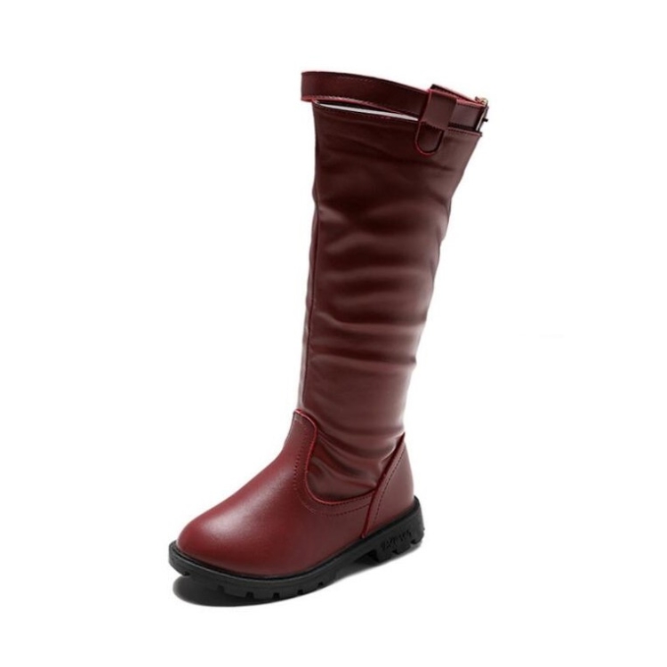 

Children's Winter Warm Leather Boots, Size:34, Color:Red wIne