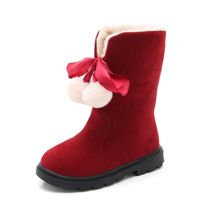 

Autumn And Winter Girls Boots Fur Ball Snow Boots, Size:30, Color:Red