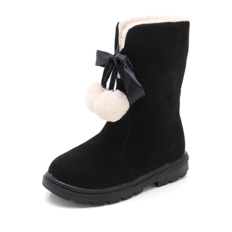 

Autumn And Winter Girls Boots Fur Ball Snow Boots, Size:34, Color:Black
