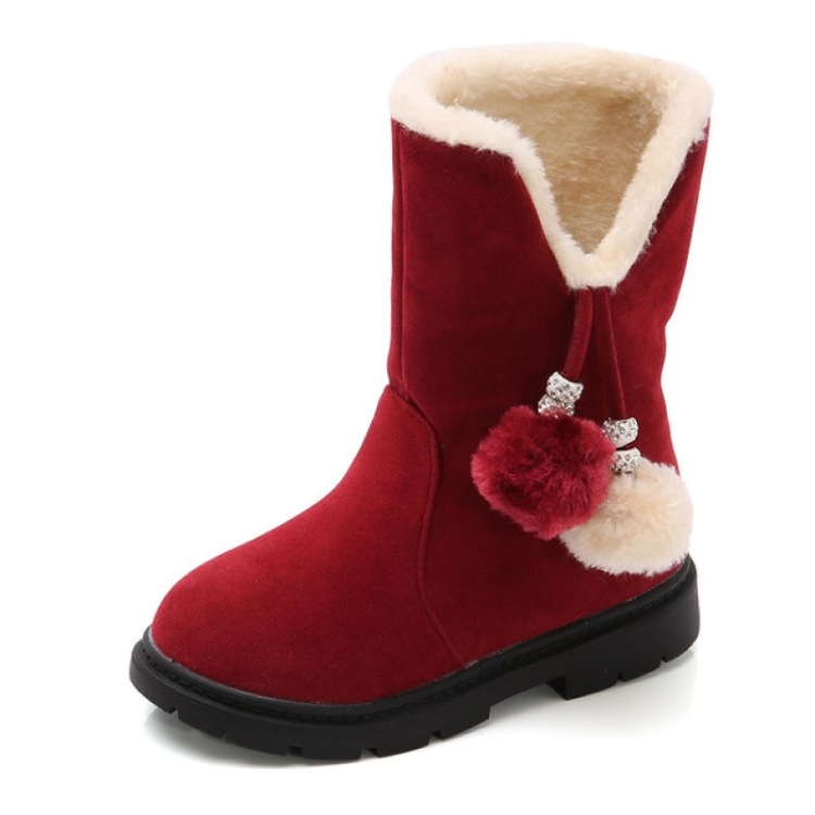 

Autumn And Winter Girls Boots Fur Ball Snow Boots, Size:26, Color:KY-5 Red