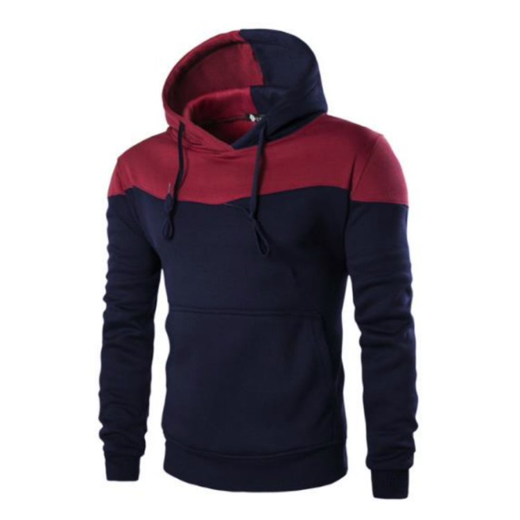 

Mens Casual Spell Color Hoodies Cotton Fashion Slim Fit Long Sleeve Sweatshirt, Size:M(Navy)