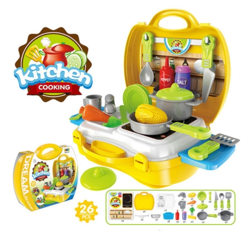 

Children Simulation Kitchen Tableware Tool Set Cosmetics Pretend Play House Suitcase Toy, Style:Kitchen