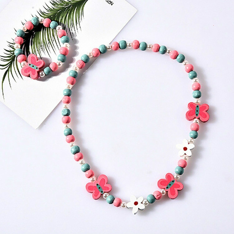 

2 PCS/Set Lovely Cartoon Wood Jewelry Beads Necklace Baby Kids Princess Animals Necklace(Butterfly)