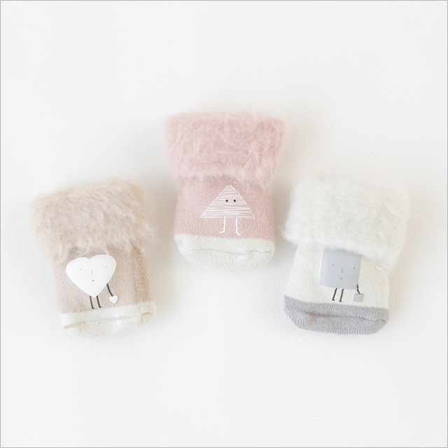 

3 Pairs Baby Autumn and Winter Plus Velvet Thick Cartoon Tube Socks, Size:S(Geometric Girl Baby)